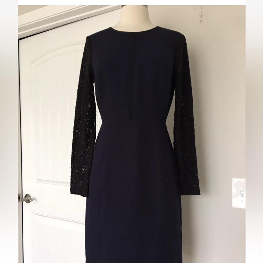 Rebecca Taylor Navy and Black Lace Sleeve Sheath Dress - Picture 3 of 7